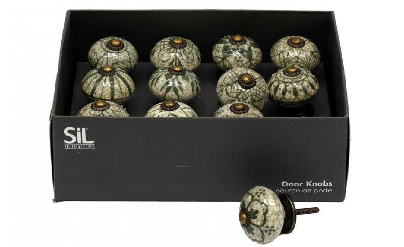 Box of 12 Green Patterned DoorKnobs