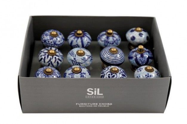 Box of 12 Blue Mixed Door Knobs