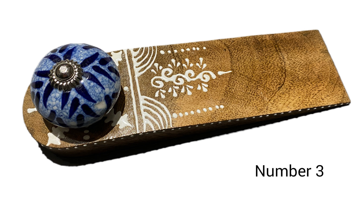Blue Wooden Doorstop in a Choice of 4 Designs