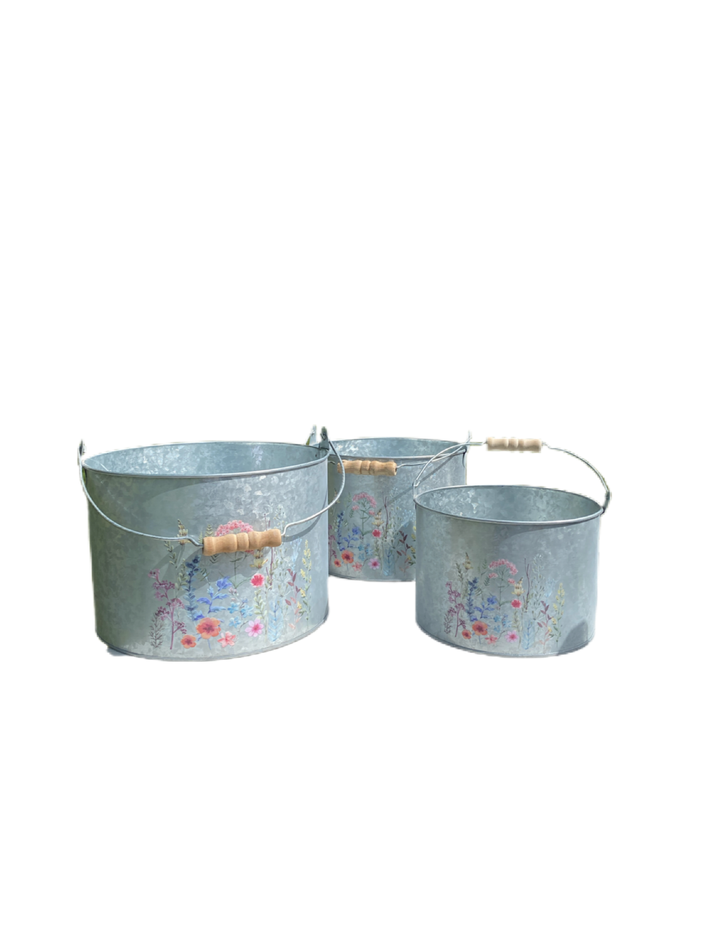 Zinc Bucket Planter with wooden Handle in 3 sizes
