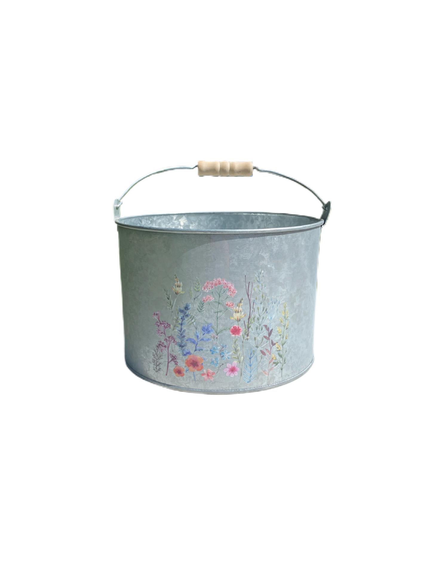 Zinc Bucket Planter with wooden Handle in 3 sizes