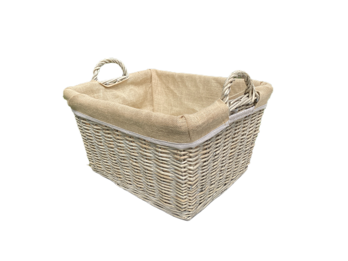 Natural Willow Hessian lined basket in 4 sizes