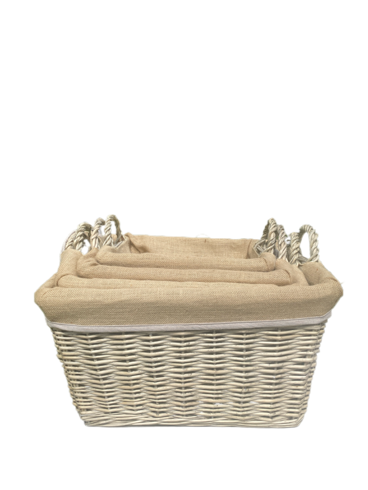Natural Willow Hessian lined basket in 4 sizes