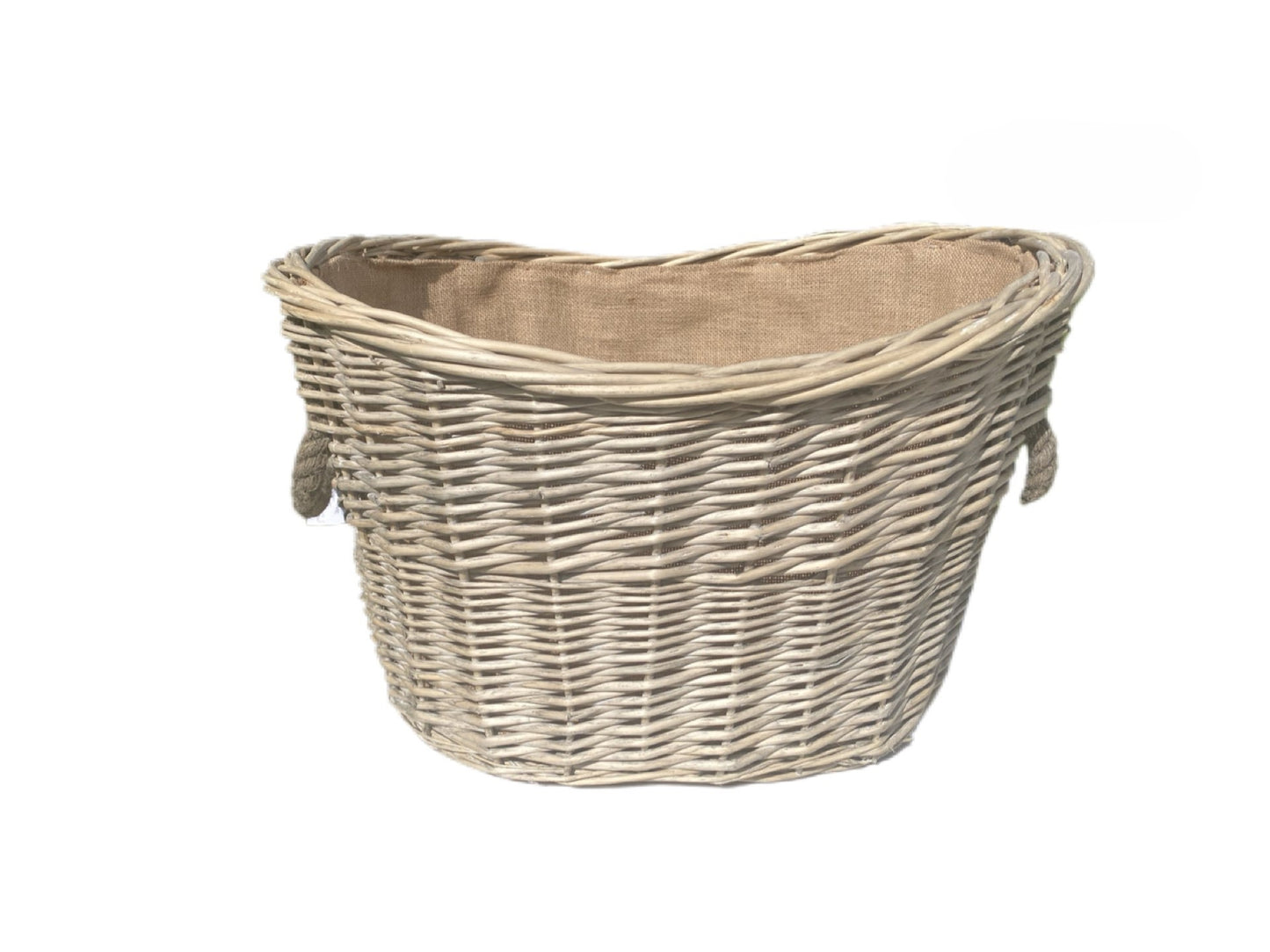 Natural Oval Willow Hessian lined basket in 3 sizes