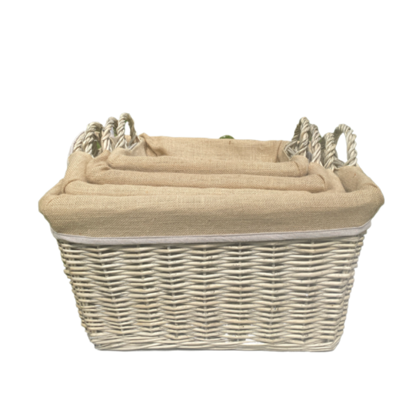 Natural Willow Hessian lined basket in 4 sizes