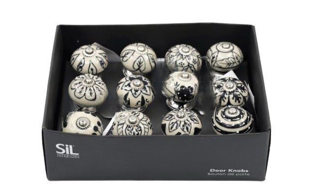 Box of 12 Black/White Door Knobs