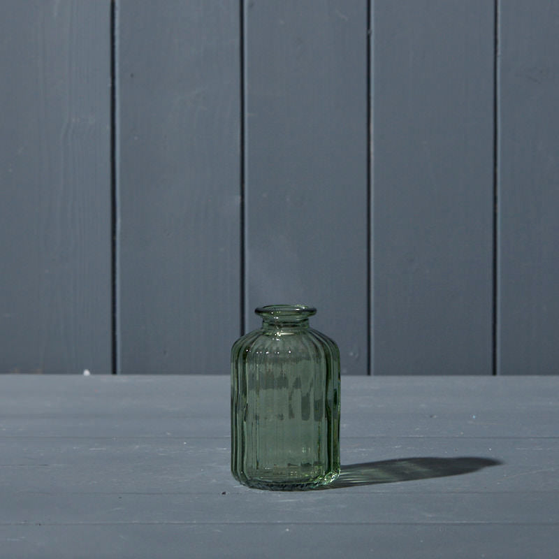 Vintage Green Ribbed Glass Bottle