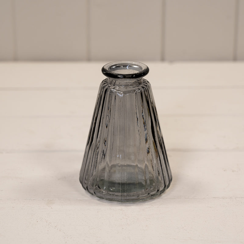 Smoky Grey Ribbed Glass Bottle