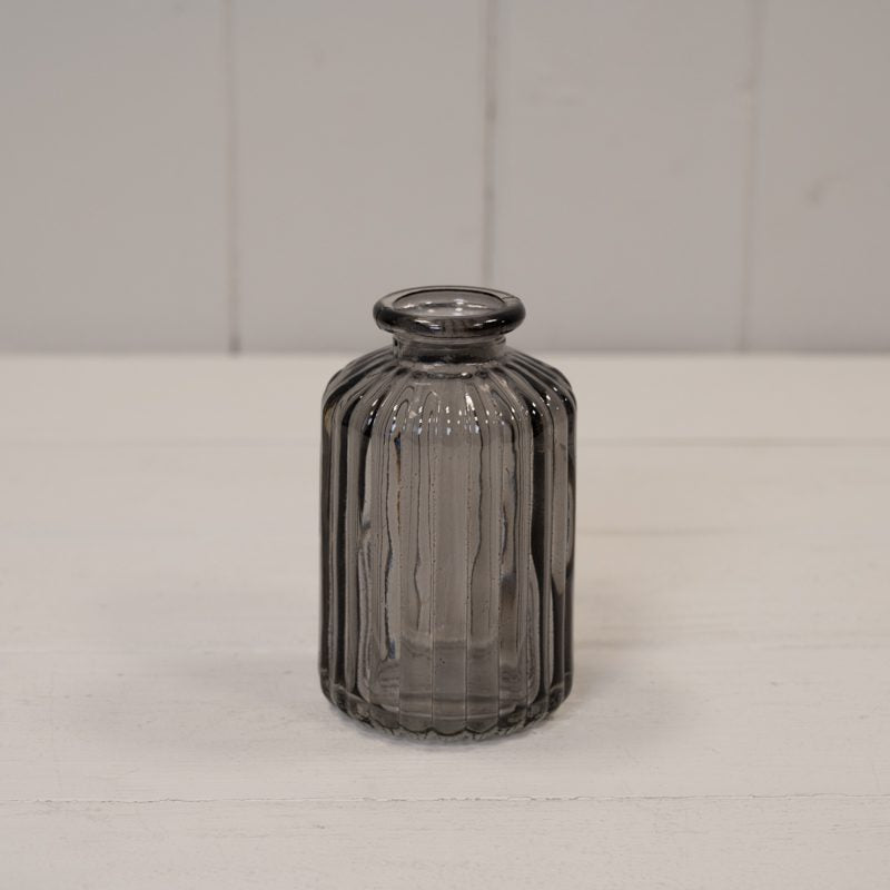 Smoky Grey Ribbed Glass Bottle
