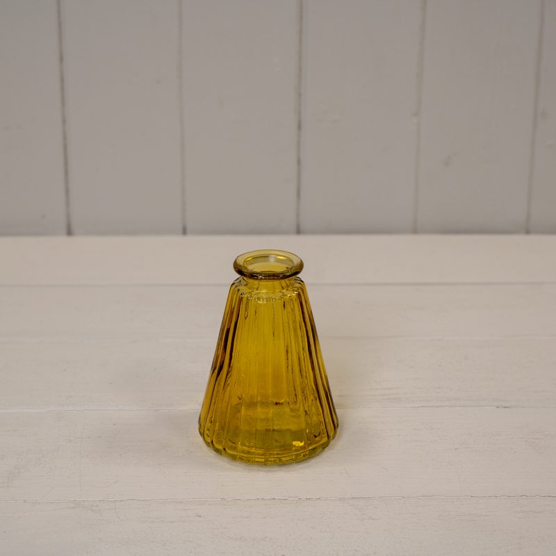 Yellow Ribbed Glass Bottle