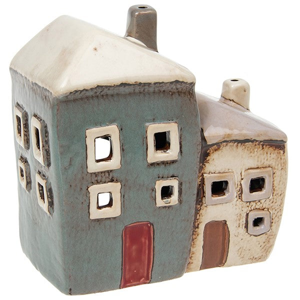 Village Pottery Grey/Cream Two Houses Tealight