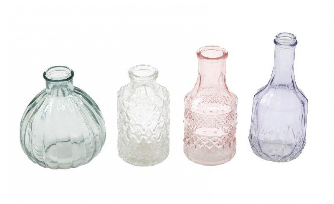 Box/4 Posy Glass Vases in Pastel Colours