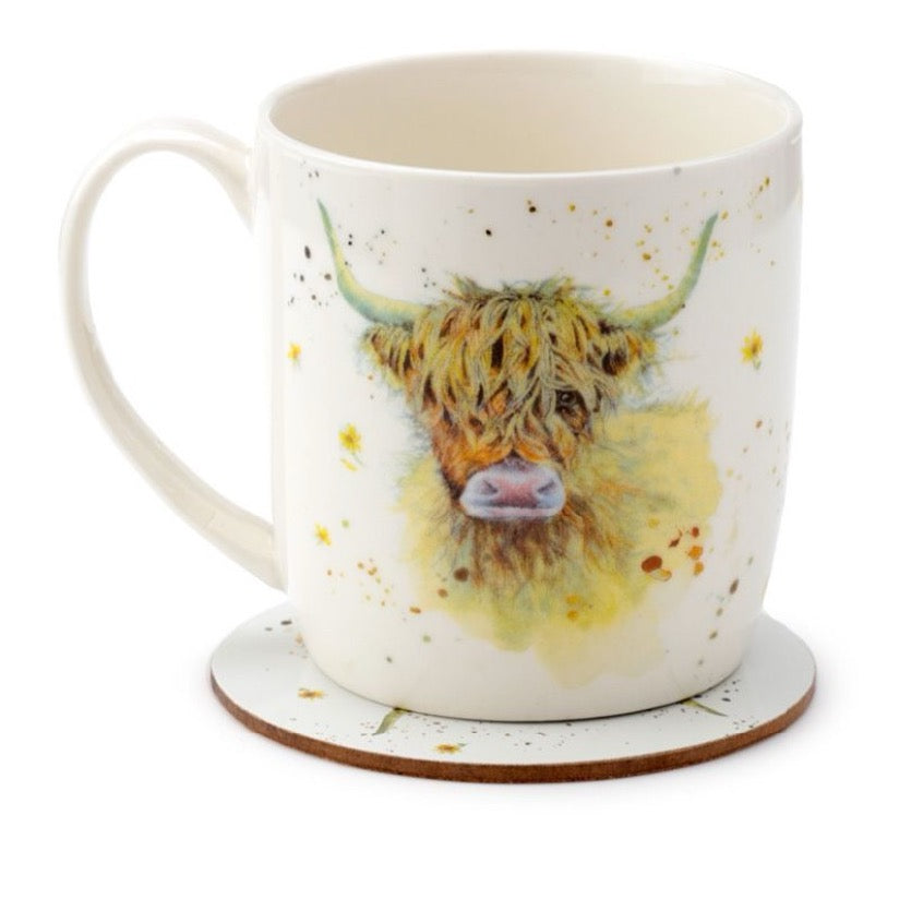 Jan Pashley Highland Cow Porcelain Mug & Coaster Set