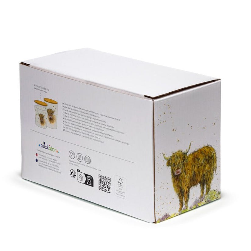 Jan Pashley Highland Cow Set of 2 RPET & Bamboo Storage Jars S/M
