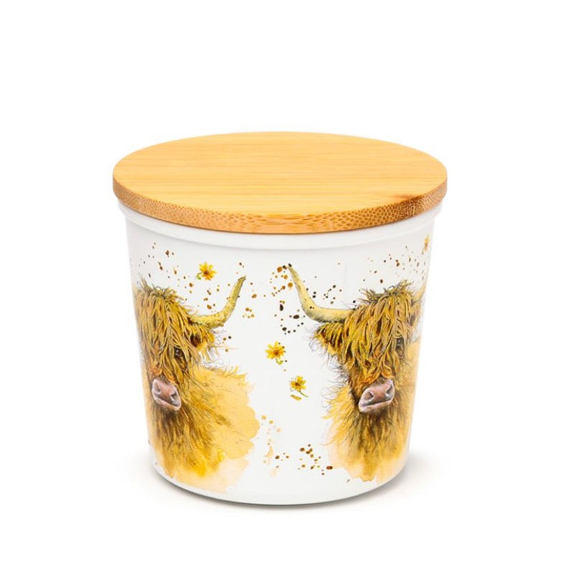 Jan Pashley Highland Cow Set of 2 RPET & Bamboo Storage Jars S/M