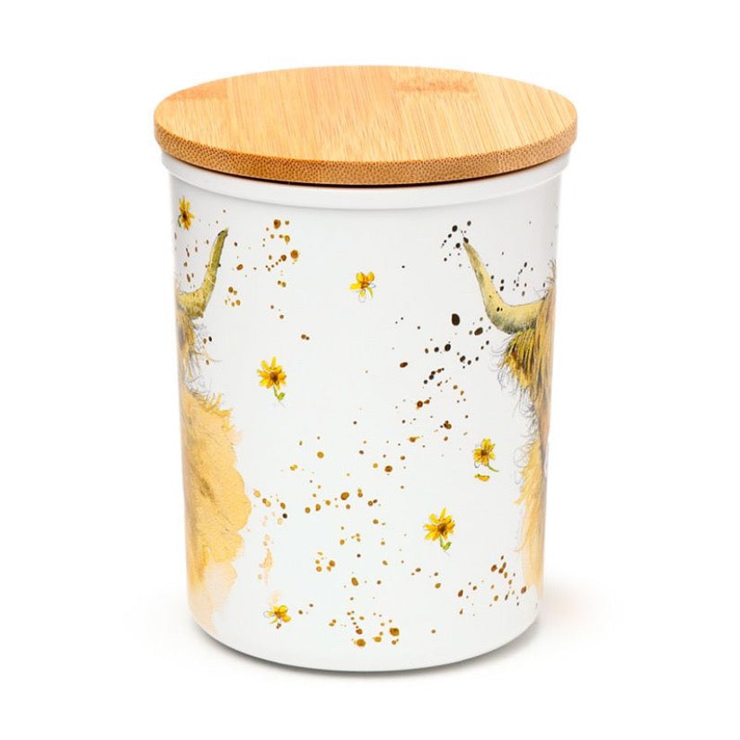 Jan Pashley Highland Cow Set of 2 RPET & Bamboo Storage Jars S/M