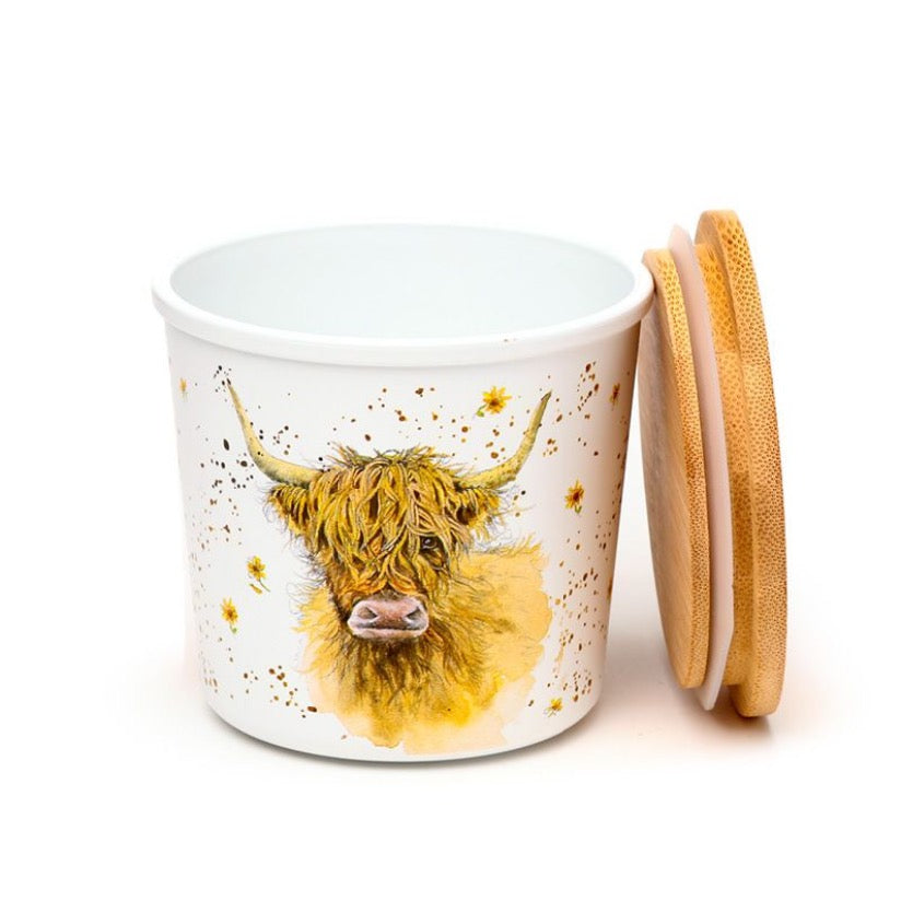 Jan Pashley Highland Cow Set of 2 RPET & Bamboo Storage Jars S/M