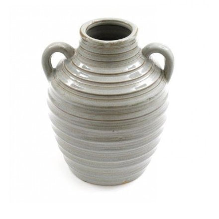 Small Grey Ribbed Vase with Handles