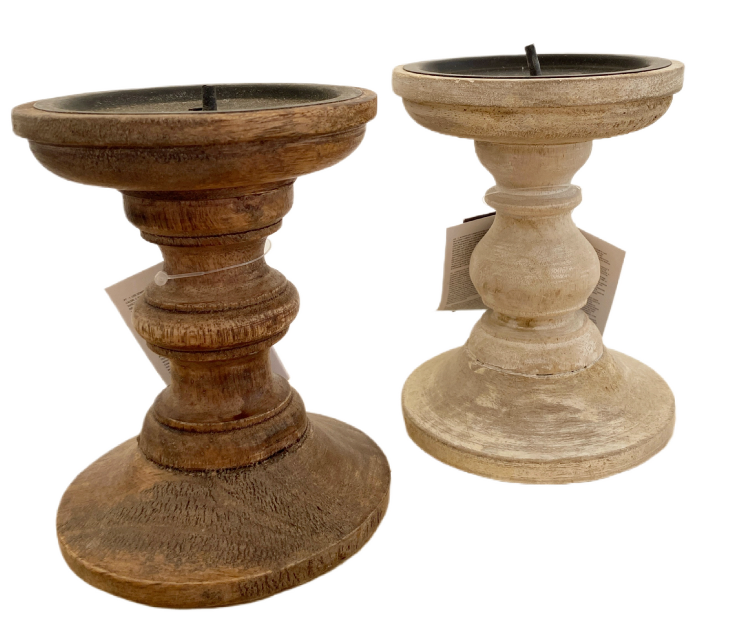 Wooden Rustic Candlestick - off white