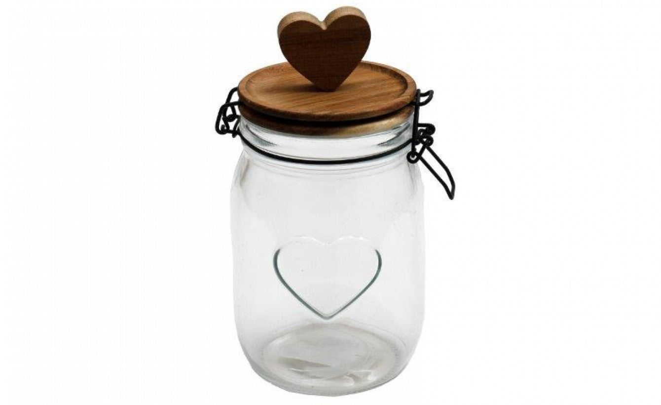 Heart Glass Jar with Acacia Lid - medium