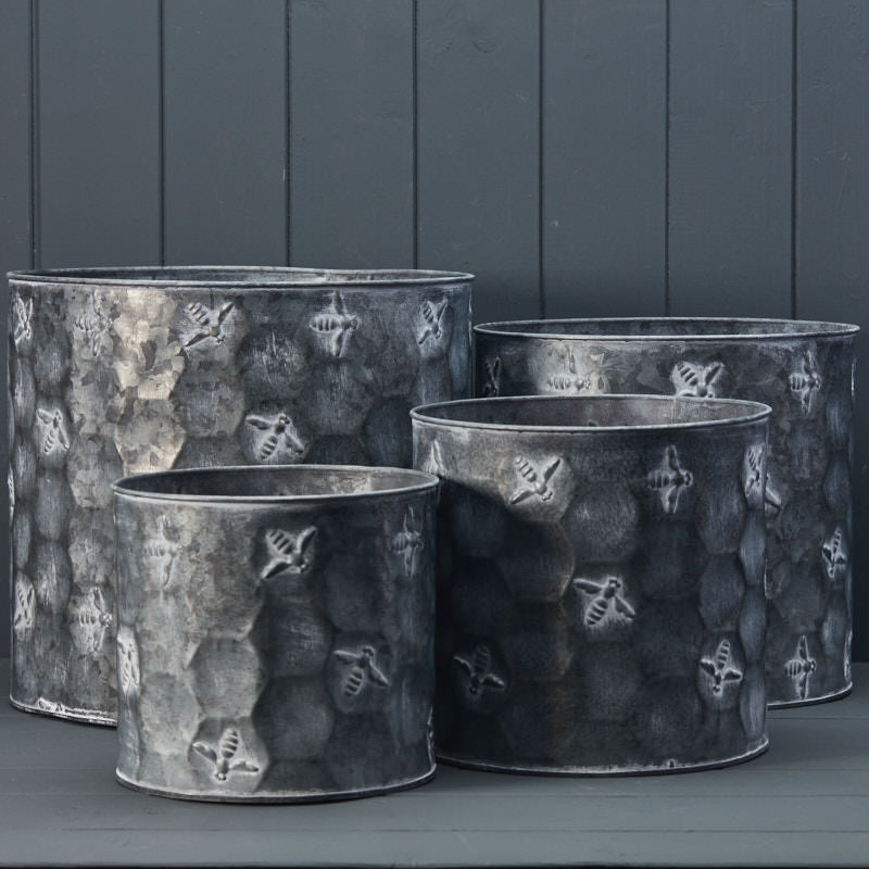 Vintage Cylinder Bee Zinc Planters in 4 Sizes