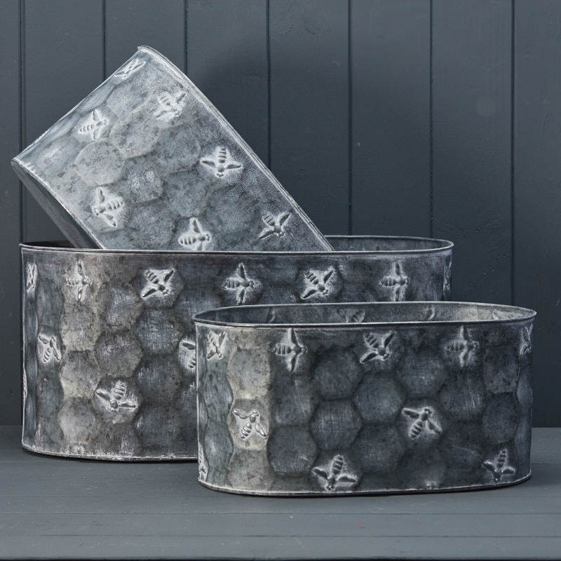 Oval Bee Zinc Planters in 3 sizes