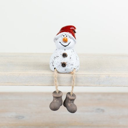 RUSTIC SNOWMAN SITTER, 9CM
