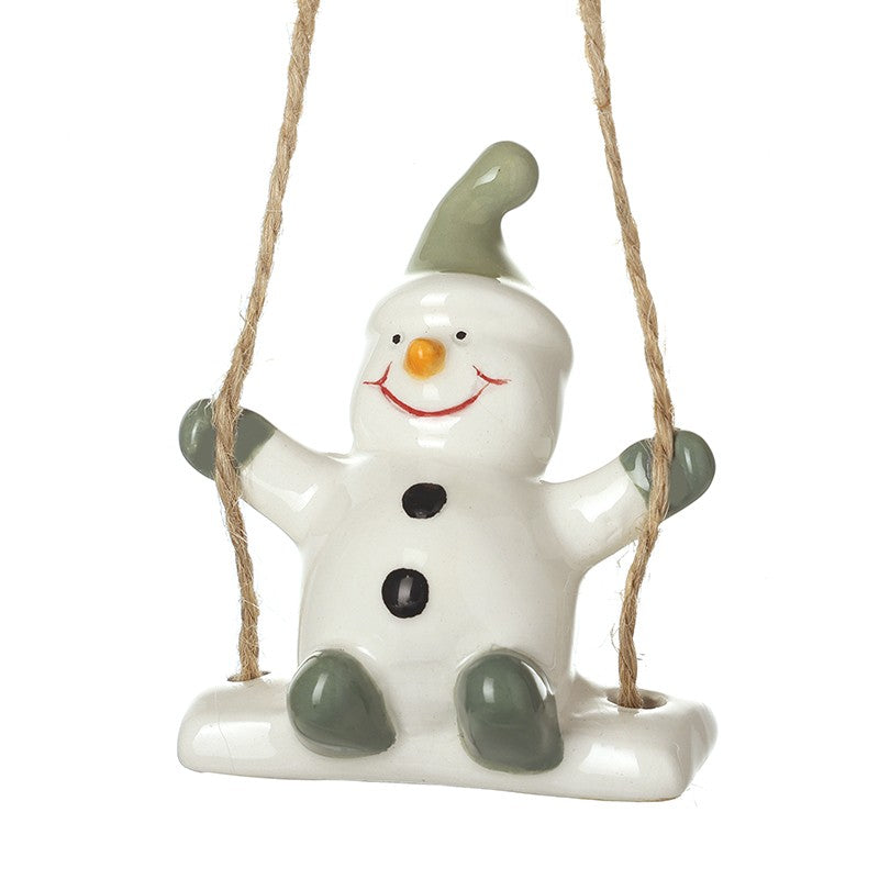 Ceramic Snowman on Swing