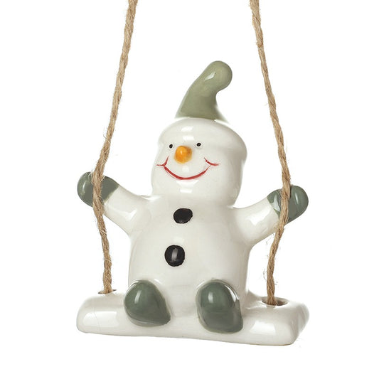 Ceramic Snowman on Swing