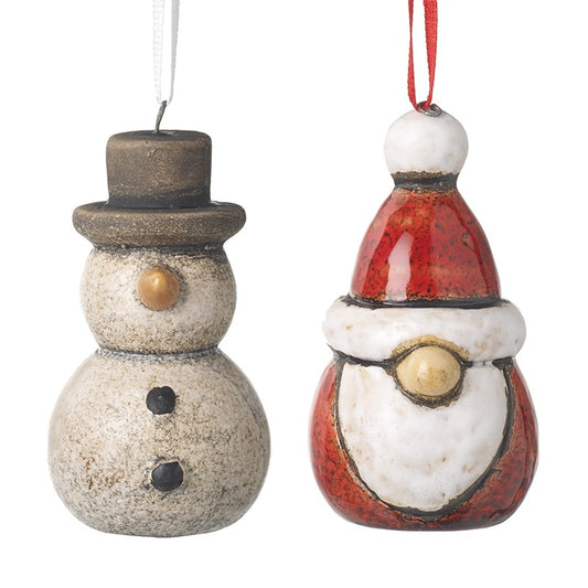 Hanging Ceramic Santa And Snowman