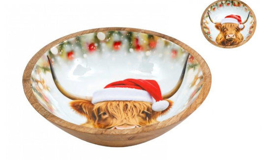 Highland Cox Festive Enamel & wood bowl - Medium