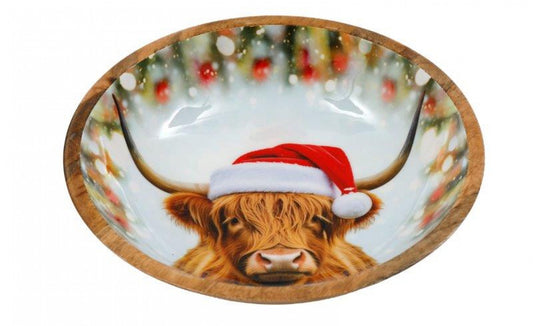 Highland Cox Festive Enamel & Mango Wood Bowl - Large