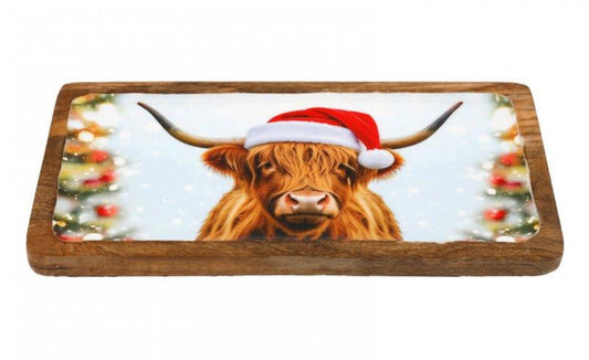 Highland Cox Festive Enamel & Mango Wood Tray