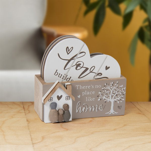 Heart shape wooden coaster s/4