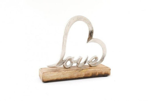 Silver Love/ Heart On Wooden Base - Small