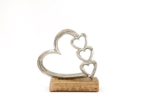 Silver Hearts On Wooden Base - Small