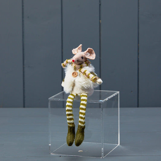 Green Stripey Mouse with White Furry Gilet