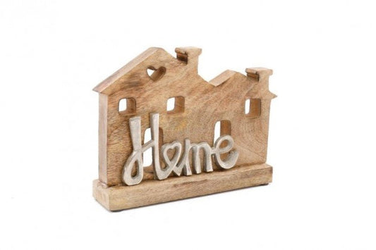 24cm Wooden House with Silver Deco
