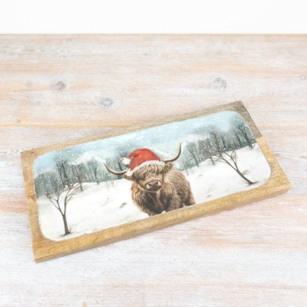 Snow Highland Cow Tray 30cm