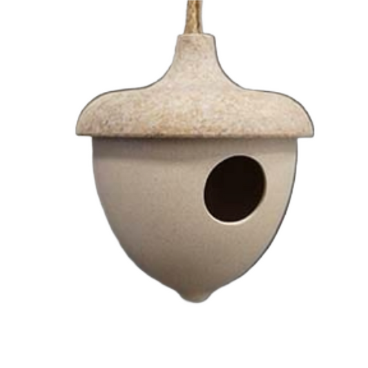 Earthy Oatmeal Bamboo Hanging Acorn Birdhouse 19cm