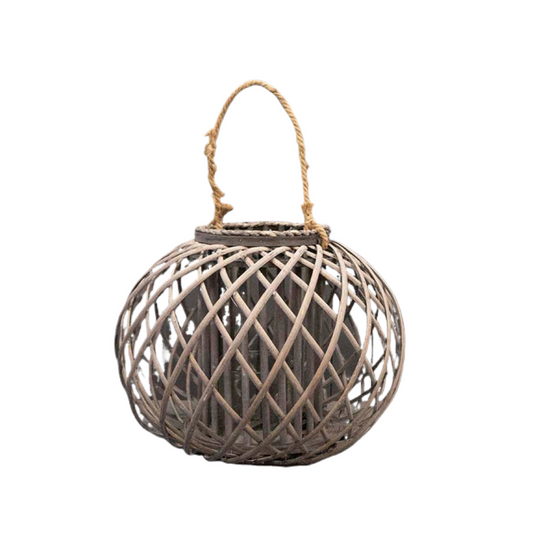 Spherical Grey Wicker Lantern