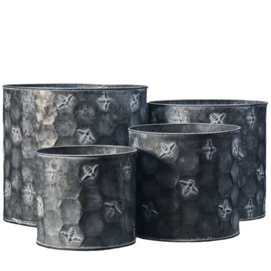Vintage Cylinder Bee Zinc Planters in 4 Sizes