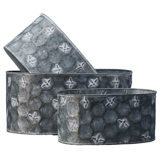 Oval Bee Zinc Planters in 3 sizes