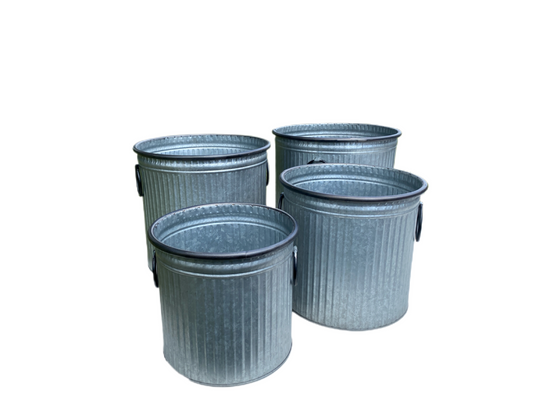 Zinc Ribbed Planter with Metal Handles set of 4
