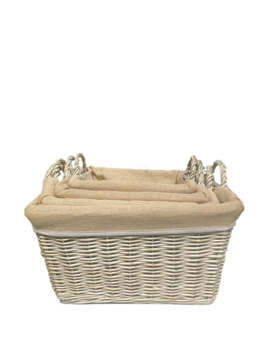 Natural Willow Hessian lined basket in 4 sizes