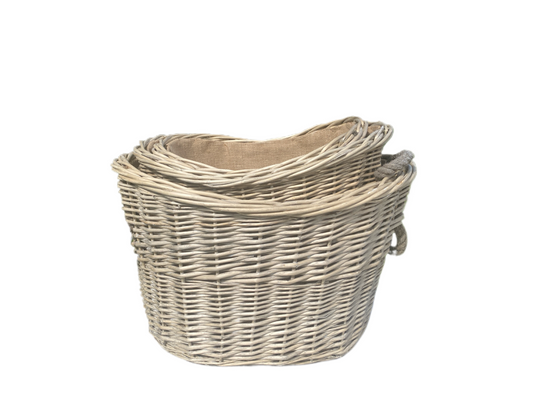 Natural Oval Willow Hessian lined basket in 3 sizes