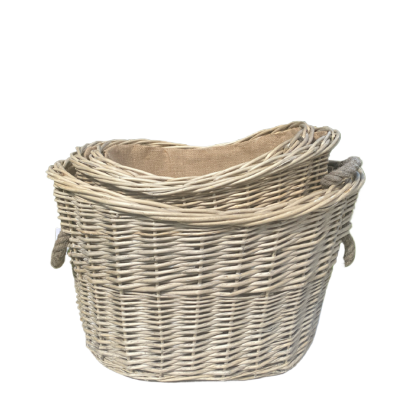 Natural Oval Willow Hessian lined basket in 3 sizes