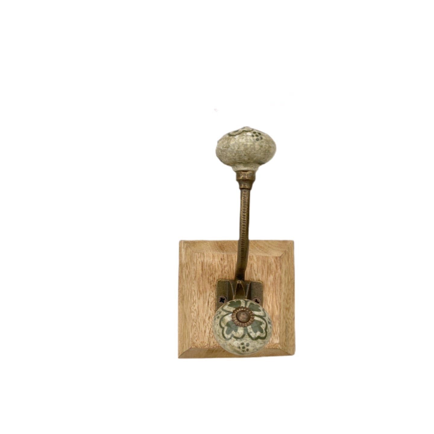 Green Ceramic Coat Hook on Wooden Base in 4 Designs