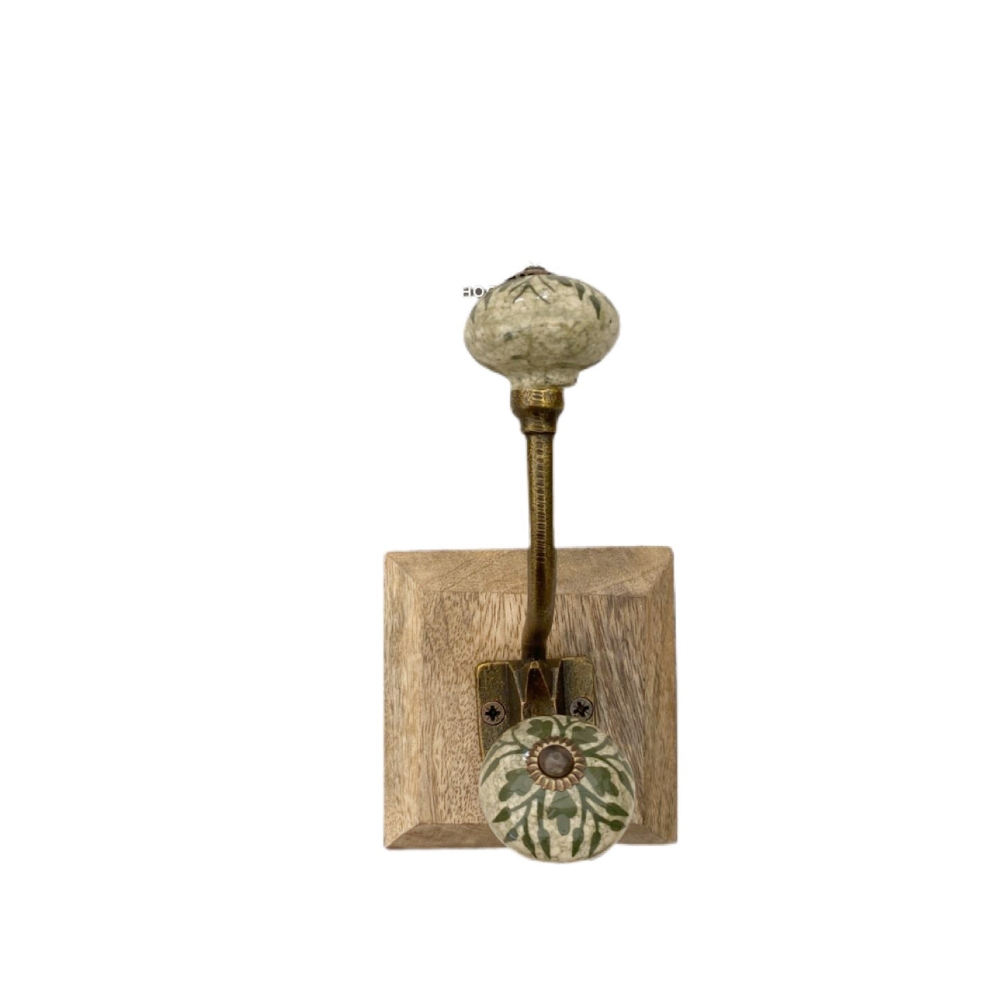 Green Ceramic Coat Hook on Wooden Base in 4 Designs