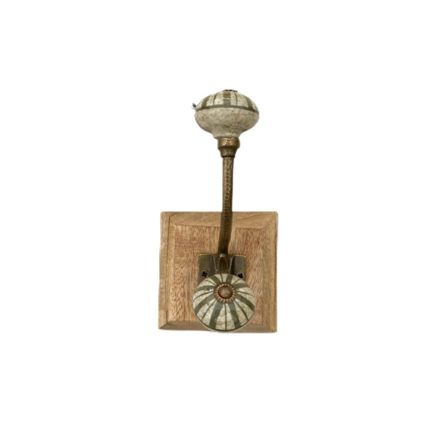 Green Ceramic Coat Hook on Wooden Base in 4 Designs